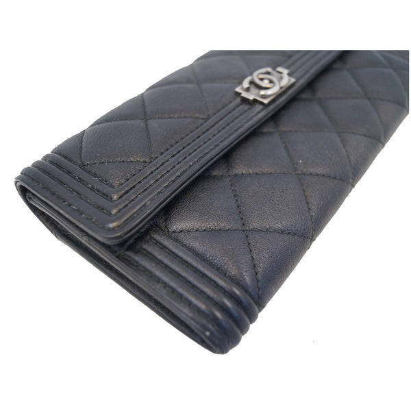 Chanel Boy Large Flap Lambskin Leather Wallet Black side view