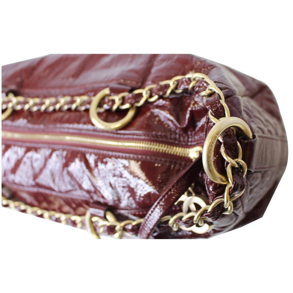 CHANEL Rock & Chain Patent Vinyl Bowler Shoulder Bag Red