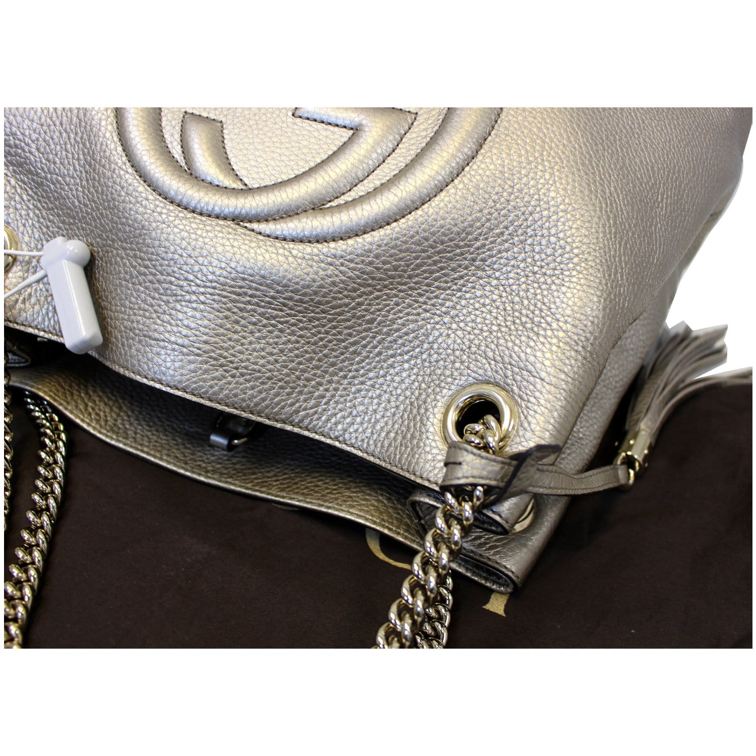 GUCCI Soho Pebbled Leather Chain Shoulder Bag 308982 Silver