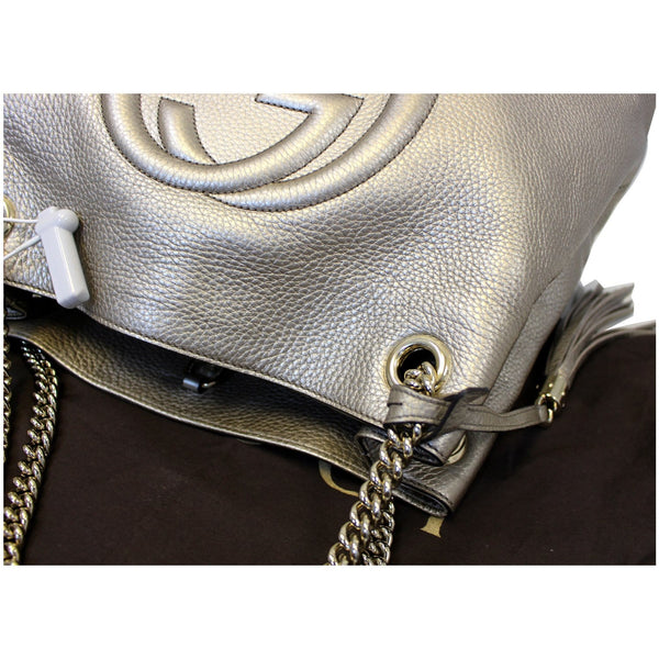 GUCCI Soho Pebbled Leather Chain Shoulder Bag 308982 Silver-US