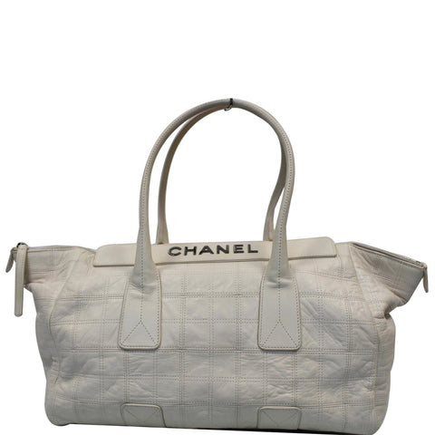 CHANEL Square Stitched Lax Lambskin Tote Bag White