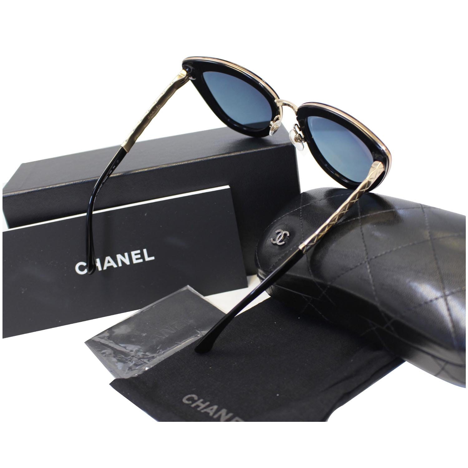Chanel Cat Eye Sunglasses - Acetate and Tweed, Black and Gold - Polarized - UV Protected - Women's Sunglasses - 9129 C622/S4