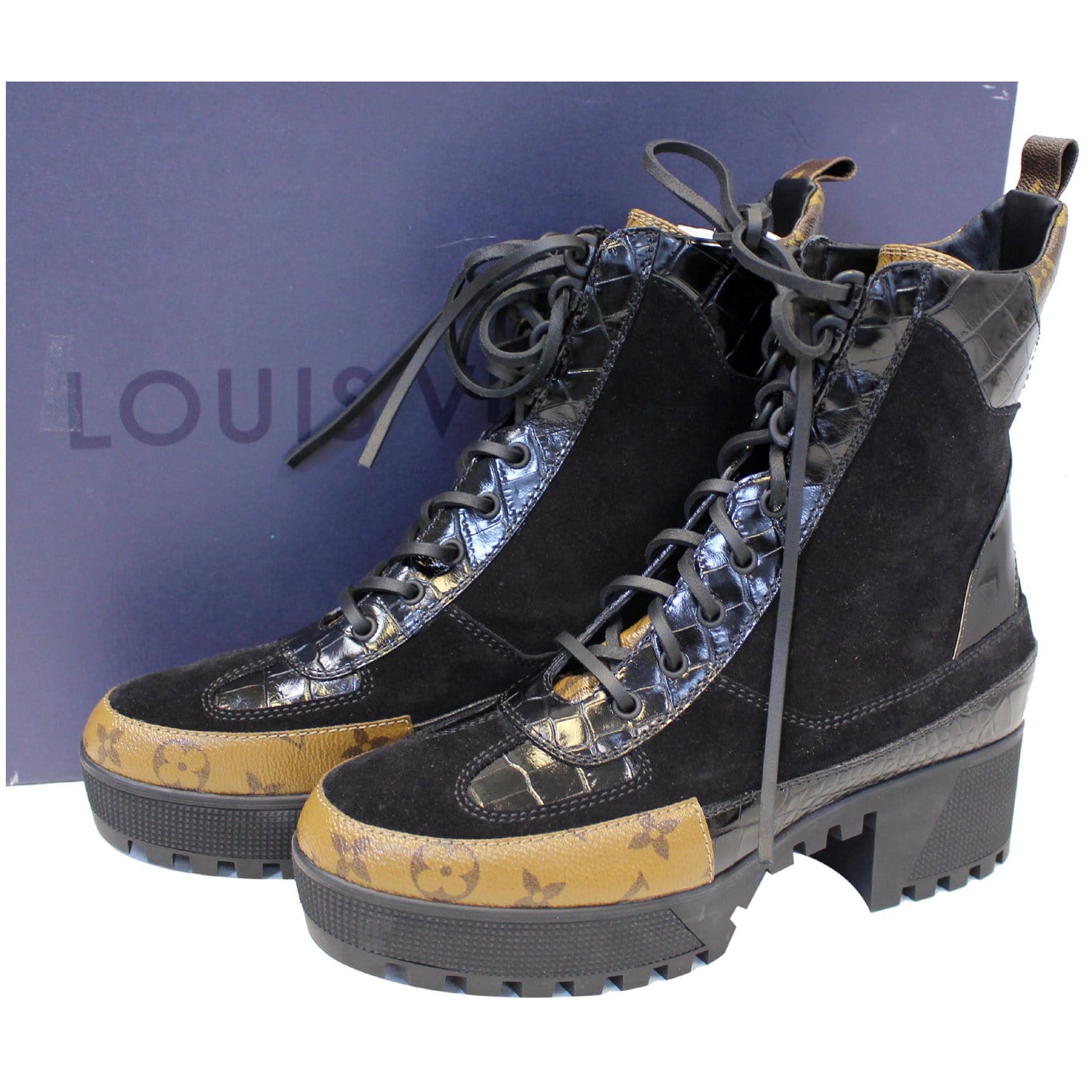 LOUIS VUITTON Laureate Monogram Suede Calfskin Platform Desert Boots-US