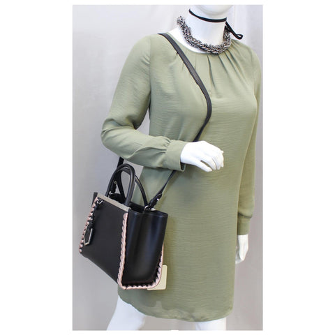 FENDI Petite 2Jours Whipstitch Leather Tote Shoulder Bag Black