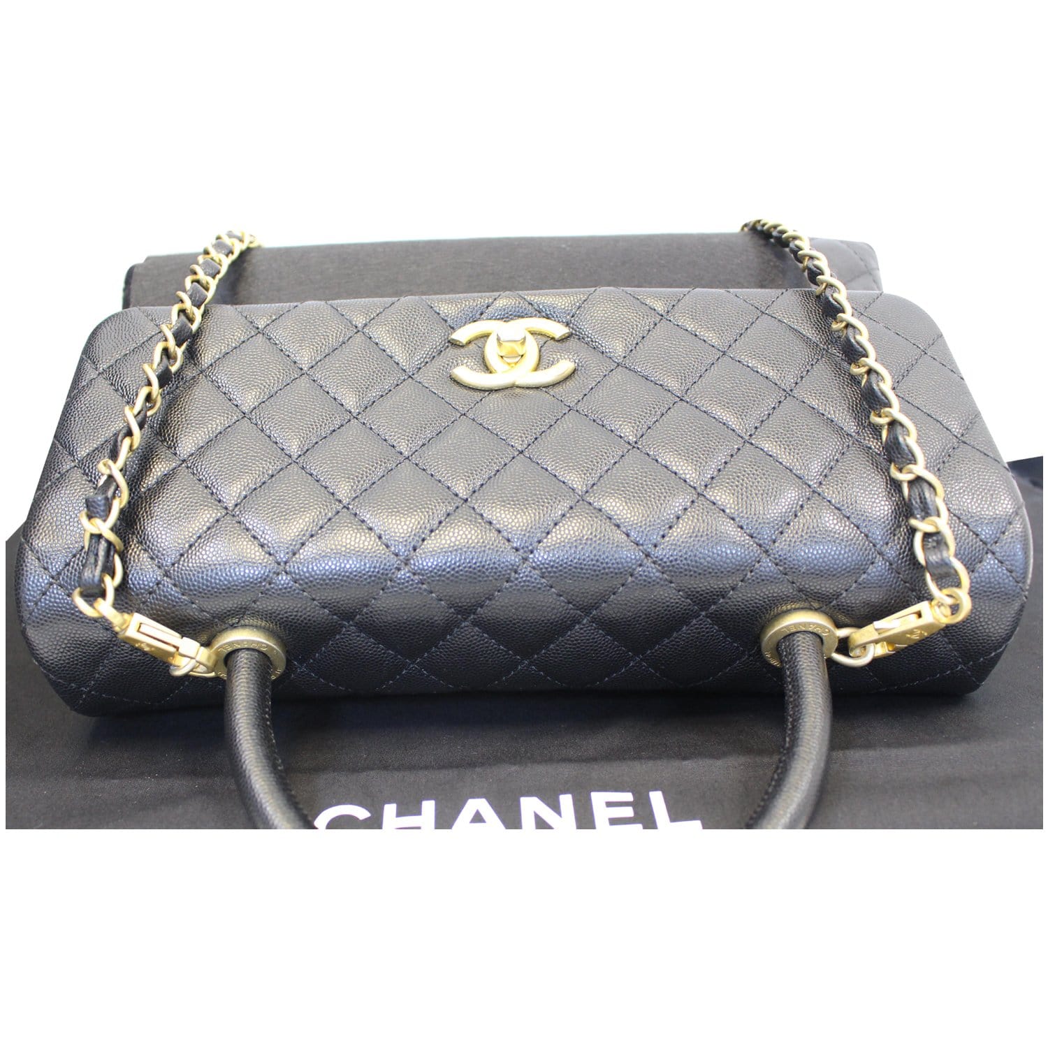 Chanel Coco Handle Xxs Chain Shoulder Bag Caviar Black Gold