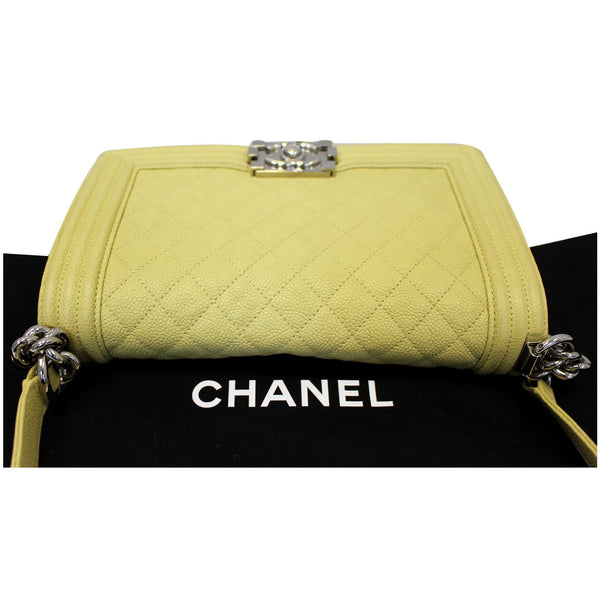 Chanel Medium Boy Flap Bag Caviar Quilted Leather Yellow bottom