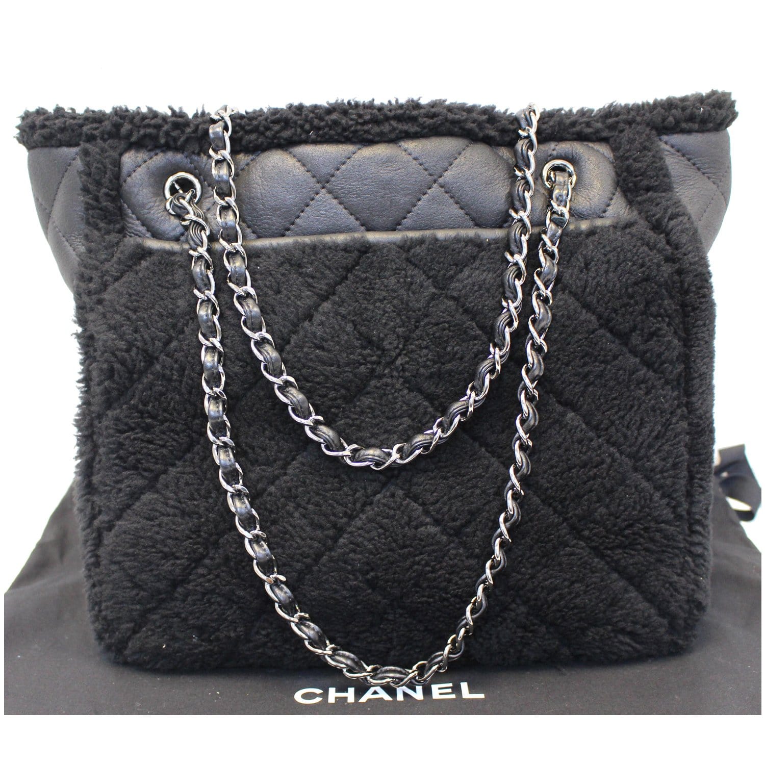 Chanel Tote Bag Cozy CC Shearling and Lambskin Black