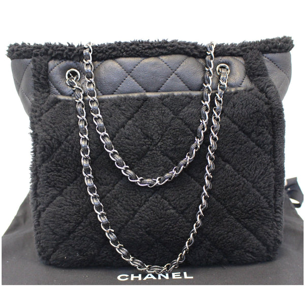 Chanel Tote Bag Cozy CC Shearling and Lambskin Black - side view