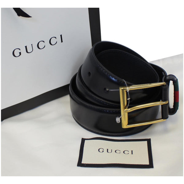 GUCCI Web Leather Belt Black 495125 Size 36-US