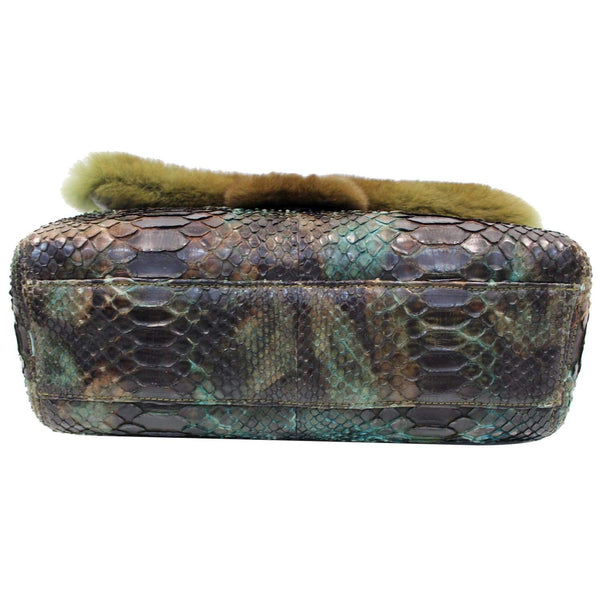 Chanel Jumbo Classic Fur and Python Leather Flap Bag bottom view