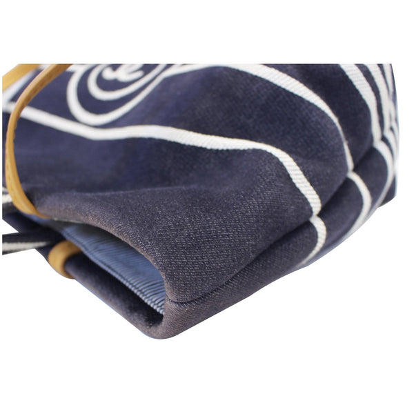 Chanel Tote Bag CC Shopping Large Denim navy blue corner view