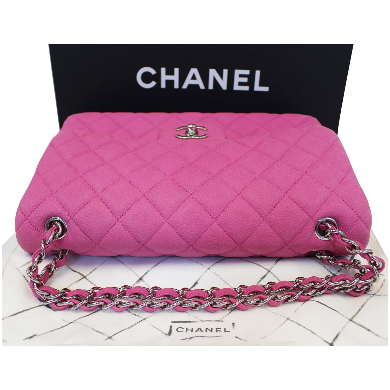 CHANEL Jumbo Double Flap Caviar Quilted Shoulder bag Pink