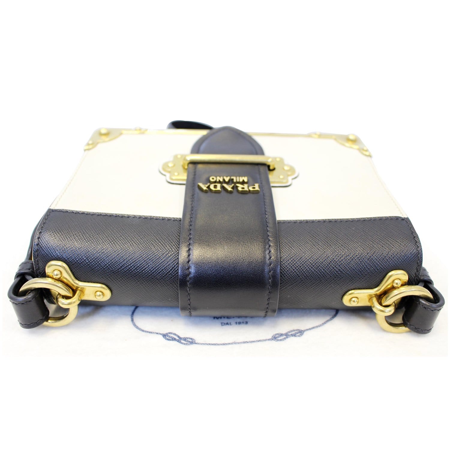 PRADA Cahier City 1BD045 Blue/Black Calfskin Saffiano Shoulder Bag