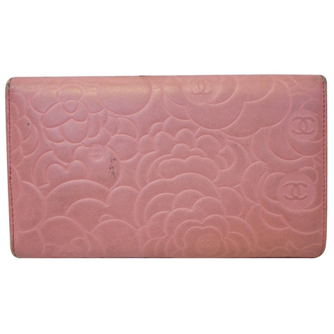 CHANEL Camellia Leather Trifold Wallet Pink-US