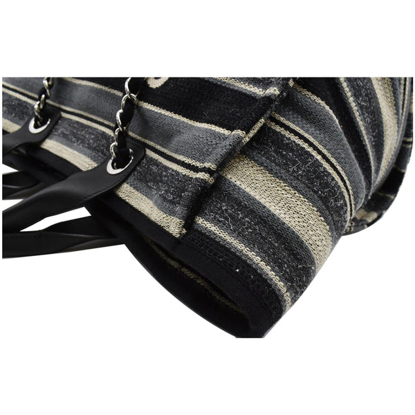 CHANEL Deauville Medium Striped Tweed Canvas Tote Bag Black/Grey