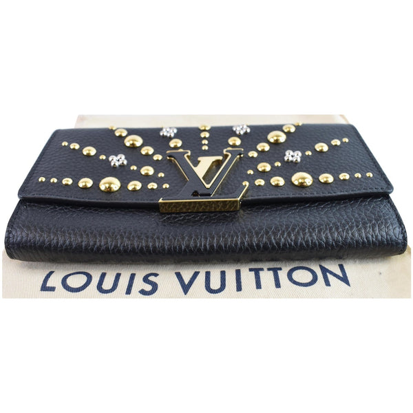 Louis Vuitton Capucines Studded Leather Wallet lv logo