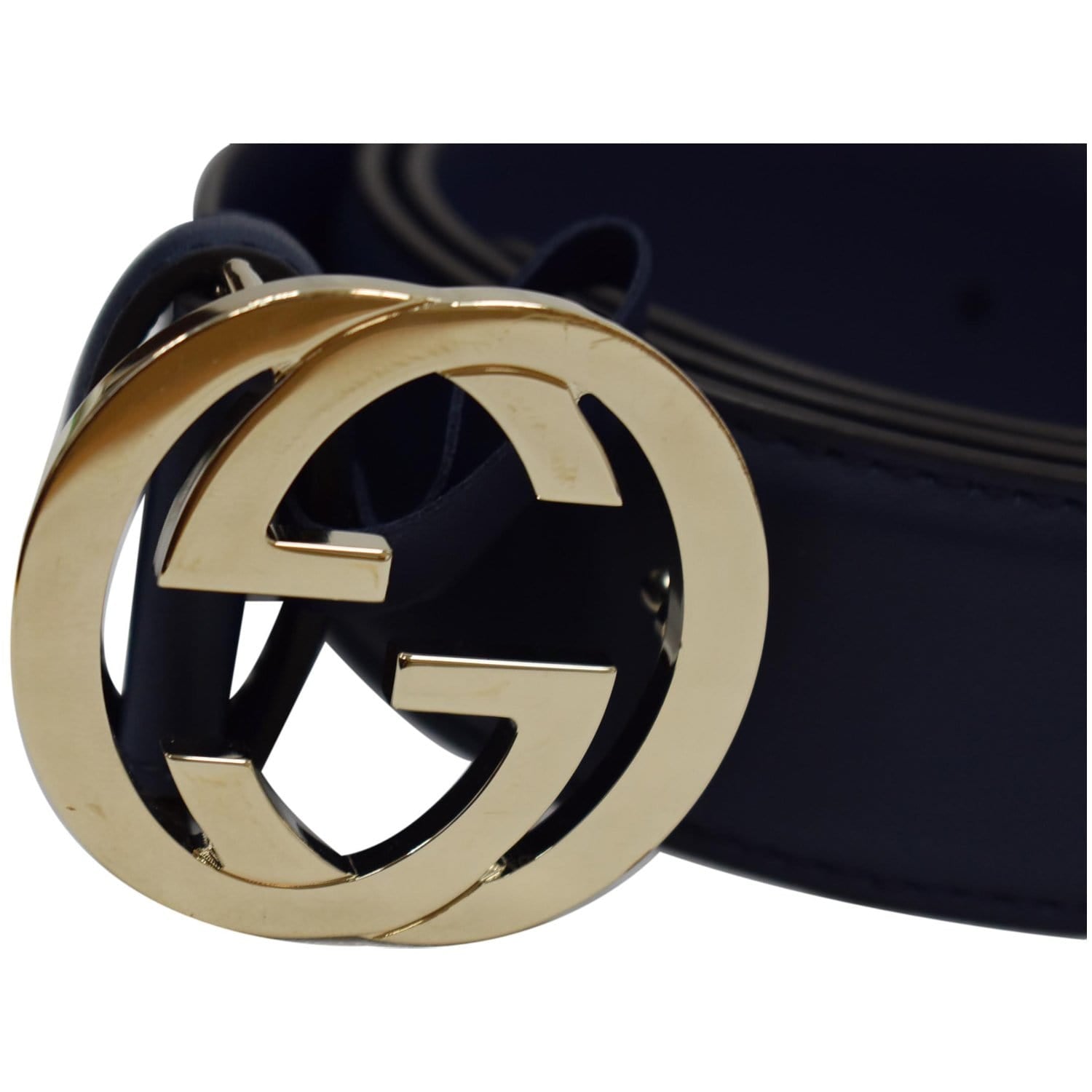 Gucci Storm Grey Leather Interlocking GG Buckle 95/38 Belt 546386