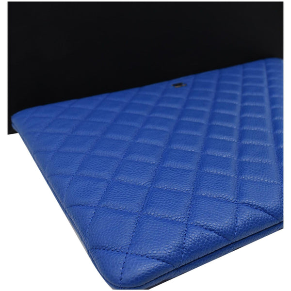 CHANEL Caviar Leather Large O-Case Zip Pouch Blue