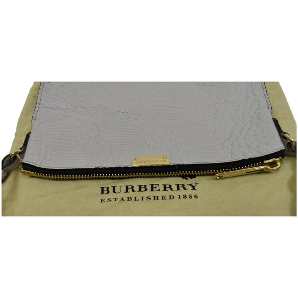 BURBERRY Chichester Embossed Leather Crossbody Clutch Bag White