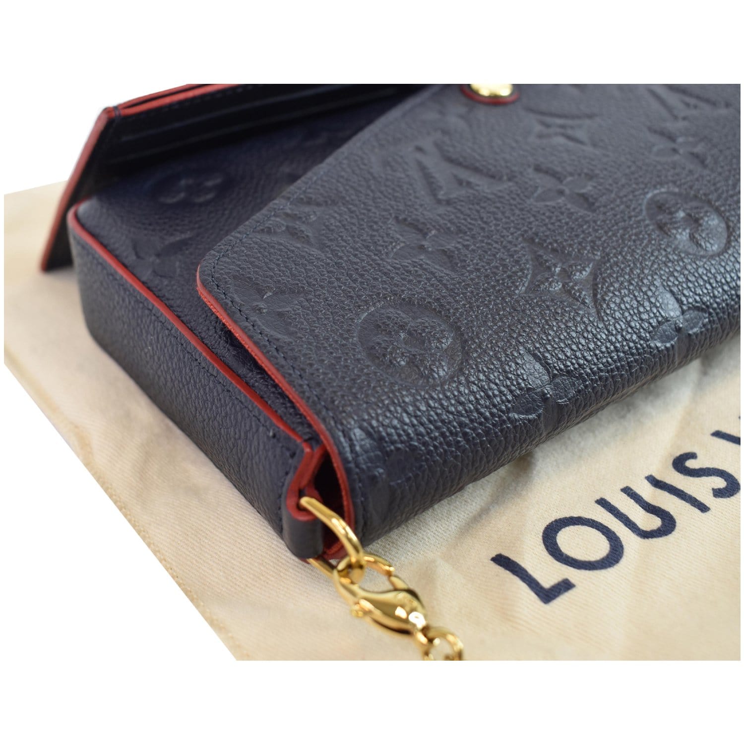 Louis Vuitton Marine Rouge Navy Blue Red Monogram Empreinte leather Pochette  Felice' Chain Wallet Clutch