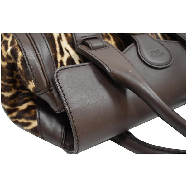 GUCCI Heritage Medium Pony Hair Leopard Print Leather Boston Bag Brown