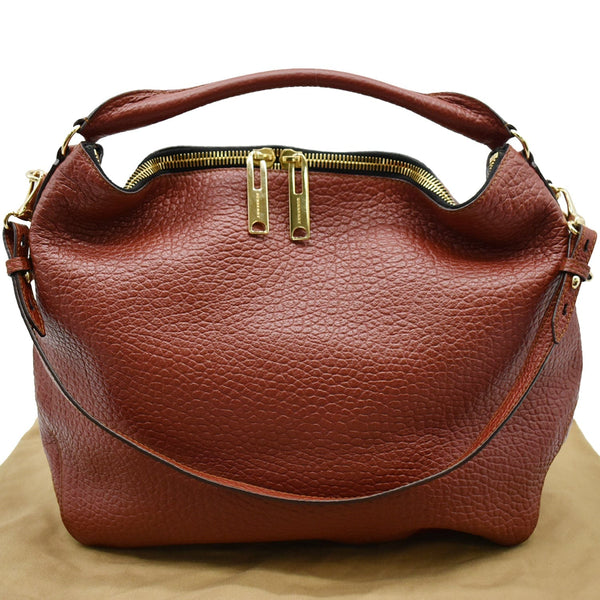 BURBERRY Ledbury Heritage Grained Leather Hobo Shoulder Bag Red