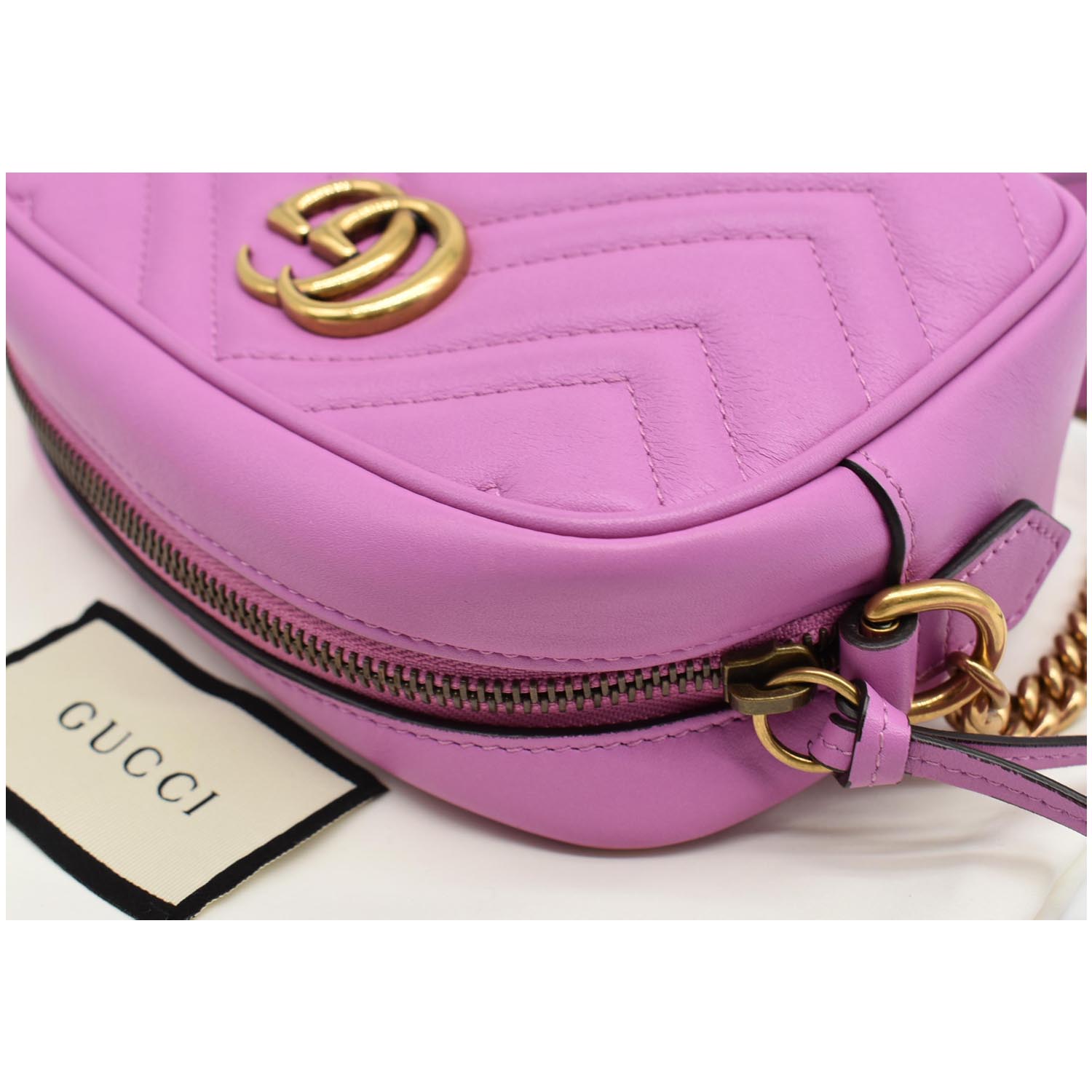 GUCCI GG Marmont Matelasse Mini Leather Crossbody Bag Purple 448065