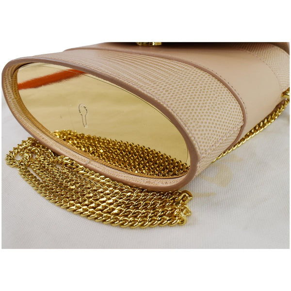 CHLOE Aby Lock Small Embossed/Calfskin Leather Chain Shoulder Bag Beige