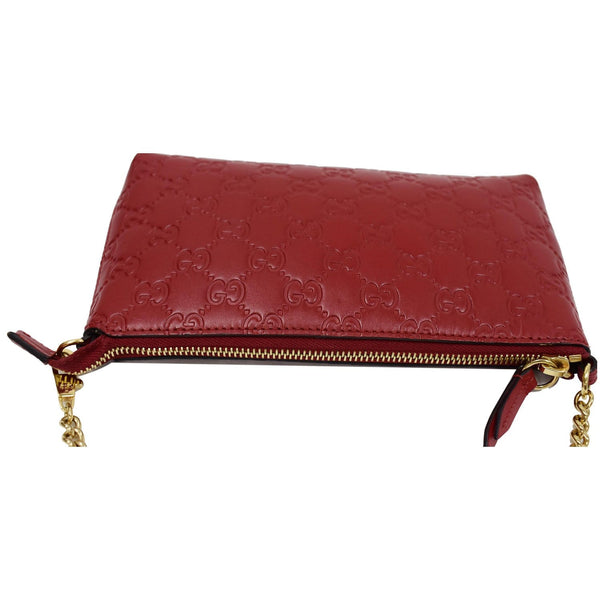 GUCCI Guccissima Leather Chain Wallet Clutch Bag Red 428449