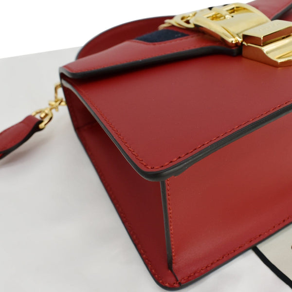 GUCCI Sylvie Mini Leather Top Handle Crossbody Bag Hibiscus Red 470270