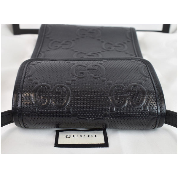 GUCCI GG Embossed Leather Mini Messenger Bag Black 625571
