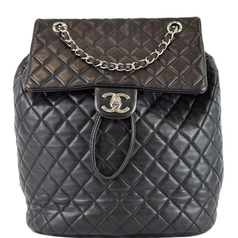 CHANEL Small Urban Spirit Quilted Lambskin Backpack Bag Black
