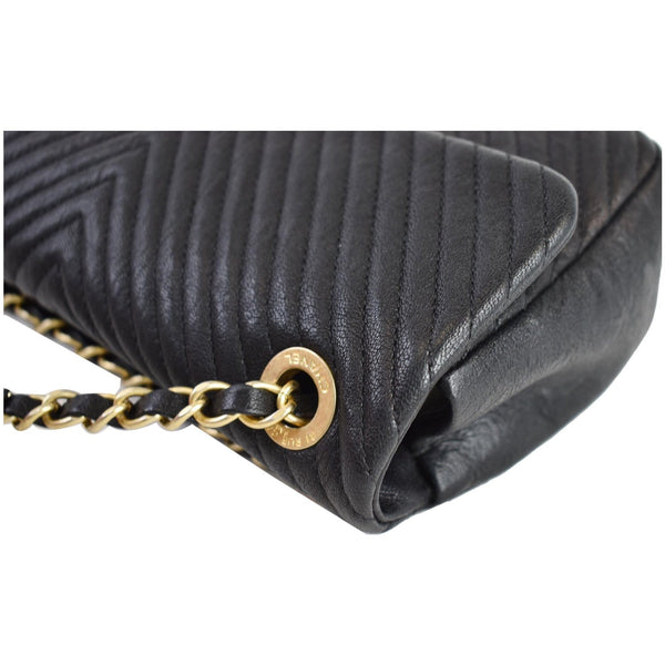 CHANEL Surpique Chevron Calfskin Classic Flap Shoulder Bag Black