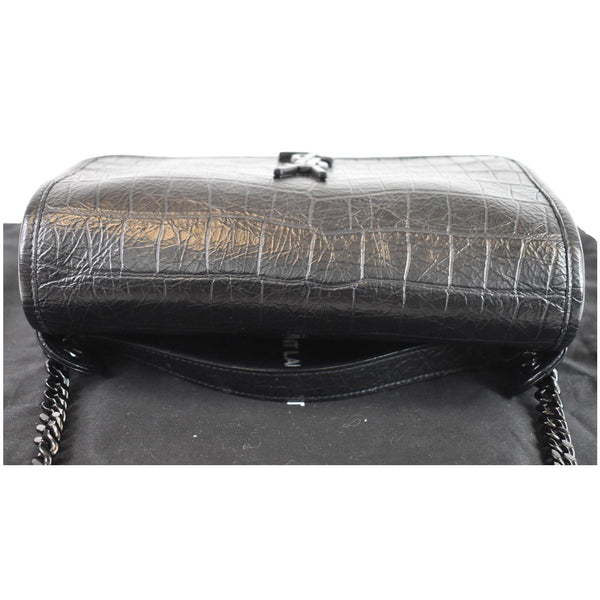 YVES SAINT LAURENT Niki Croc Embossed Leather Shoulder Bag Black