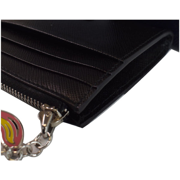 PRADA Smalto Charm Leather Card Case Black