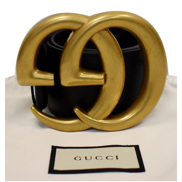 GUCCI Wide Double G Buckle Leather Belt Black Size 90/36 453265