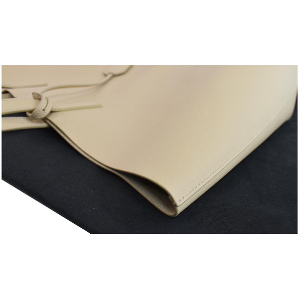 YVES SAINT LAURENT Leather Shopping Tote Bag Beige