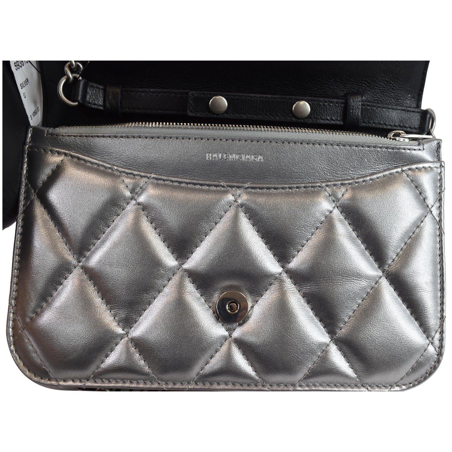 Balenciaga BB Silver Glittered Leather Wallet on Chain Bag 561507 