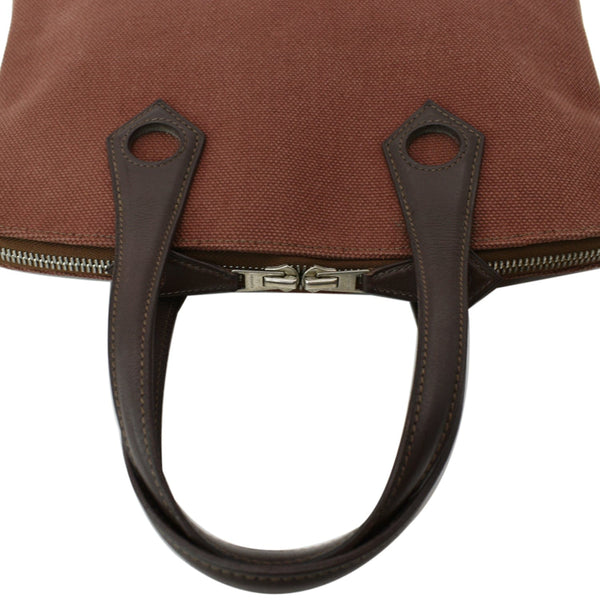 HERMES Heeboo Canvas Top Handle Satchel Bag Brown
