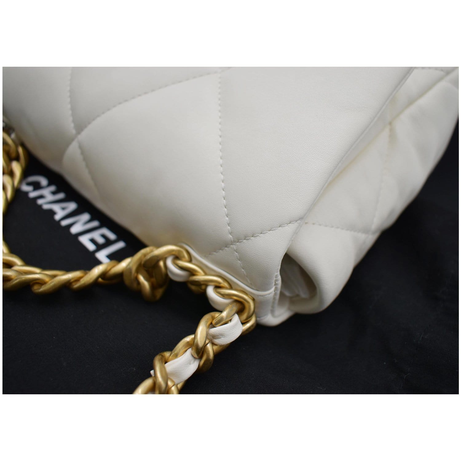 Chanel White Quilted Calfskin Small 19 Flap Gold And Silver