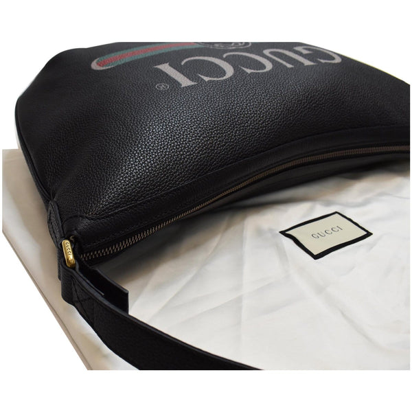 Gucci Half Moon Logo Calfskin Leather Hobo Shoulder Bag - Black Strap Bag | DDH