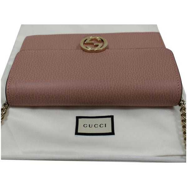 GUCCI Dollar Interlocking G Leather Chain Wallet Soft Pink 510314