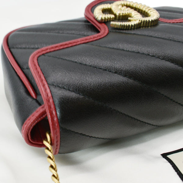 GUCCI GG Marmont Mini Matelassé Leather Shoulder Crossbody Bag Black/Cerise 574969