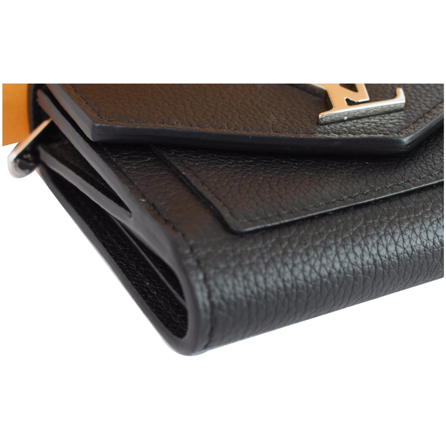 LOUIS VUITTON Soft Calfskin My Lockme Compact Wallet Black 426885