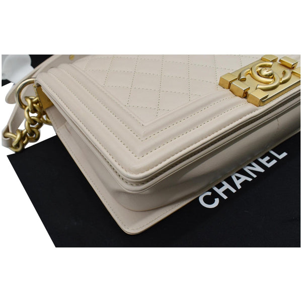 CHANEL Medium Boy Flap Calfskin Leather Shoulder Bag Light Cream