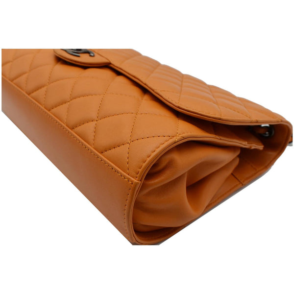 CHANEL Classic Flap Drawstring Quilted Lambskin Leather Shopper Shoulder Bag Orange