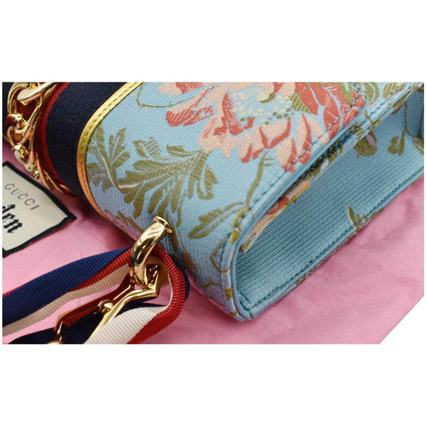 GUCCI Sylvie Medium Flora Fabric Canvas Top Handle Bag Light Blue 551150