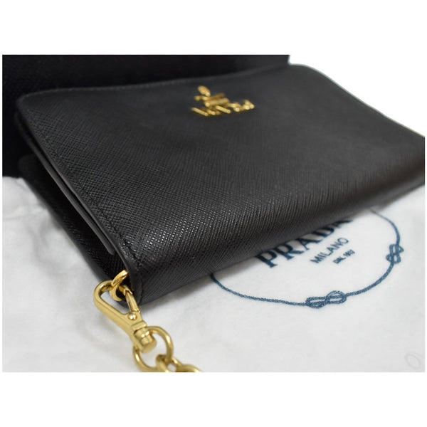Prada Mini Saffiano Leather Chain Shoulder Bag Black leather