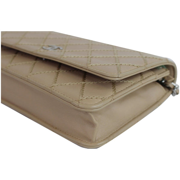 CHANEL Diamond Stitch Wallet On Chain Calfskin WOC Crossbody Bag Beige