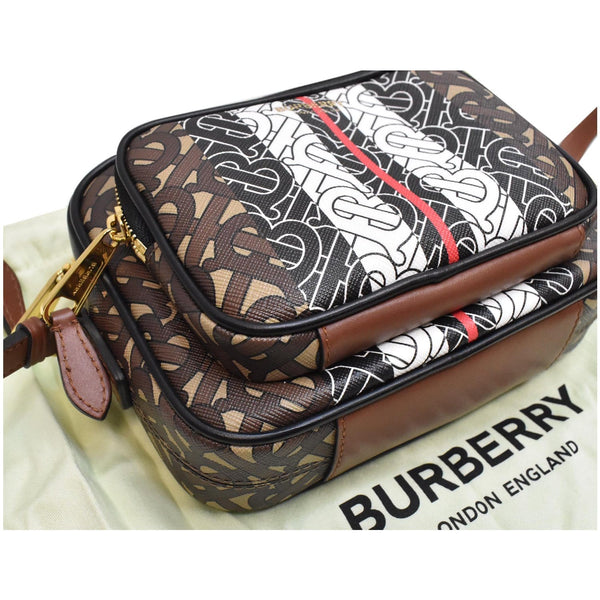 BURBERRY Bridle Stripe Small Monogram E-Canvas Camera Bag Brown